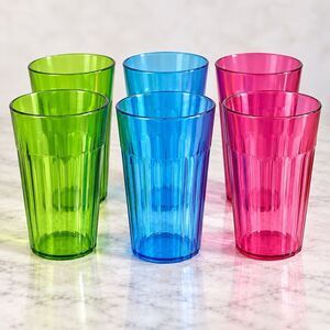 Arrow 12 oz Plastic Tumblers Set of 6 Green Blue Pink Fluted Stackable Vtg Cups